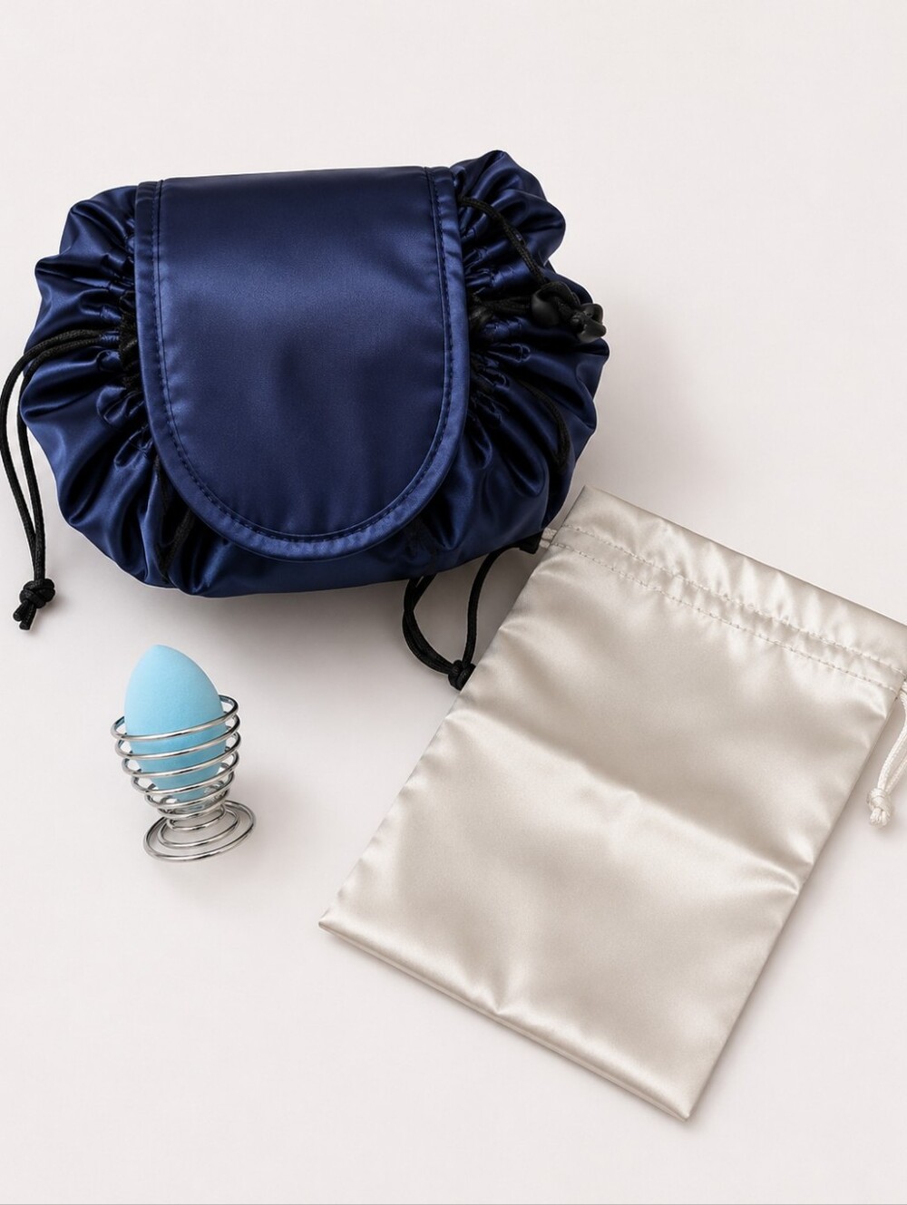 Lay Flat Drawstring Makeup Bag, Travel Cosmetic Pouch, Water-Resistant Toiletry